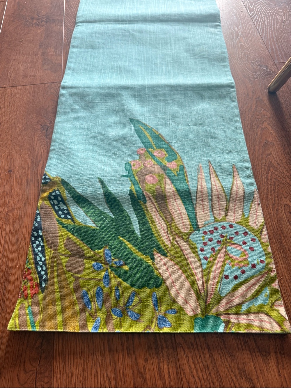 Botanical Print Table Runner in Aqua and Green
